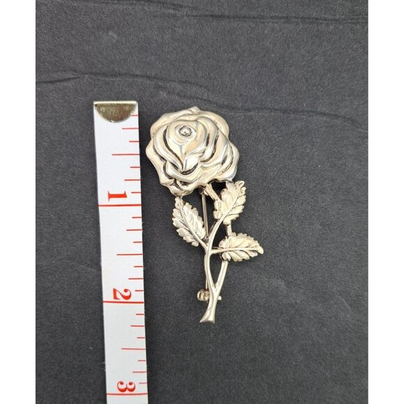Vintage Sterling Silver Rose Brooch Pin Detailed Floral Design Floral Statement - Picture 7 of 9